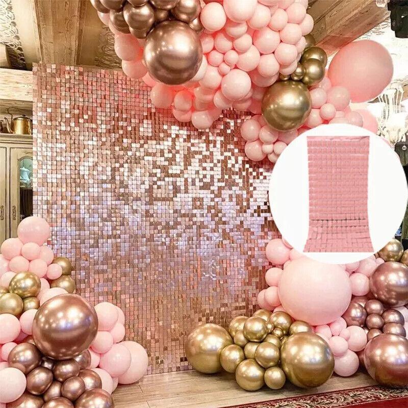 Rectangle Tinsel Curtain Shimmer Wall Backdrop 2M Length Party Decoration Sequin - Rose Gold