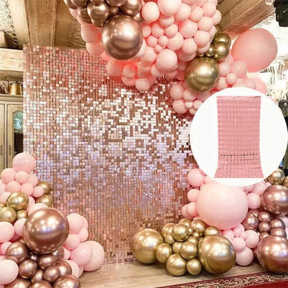 Rectangle Tinsel Curtain Shimmer Wall Backdrop 2M Length Party Decoration Sequin - Rose Gold