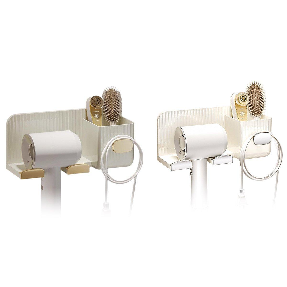 Hair Dryer Holder Rack Plastic Wall Mount No Drill Bathroom Organizer Storage - Silver