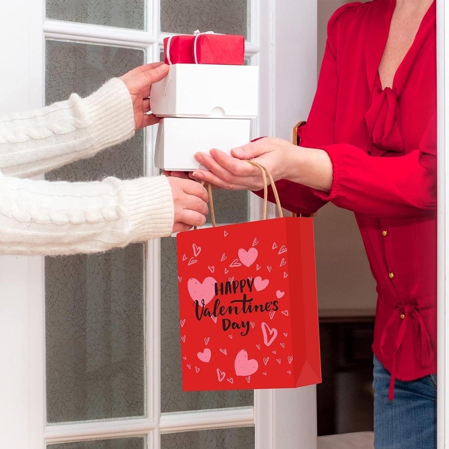 30x Valentines Day Love-Themed Tote Bag Elegant Kraft Paper Handbag Lightweight - Y169
