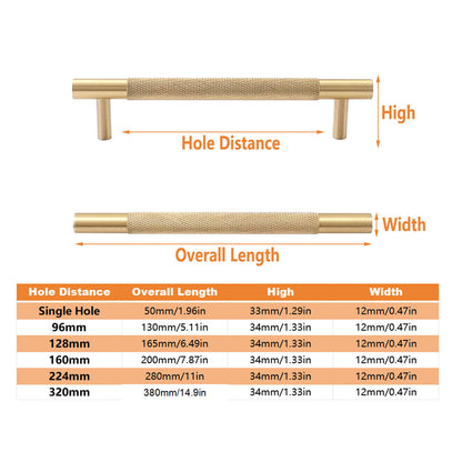 Light Luxury Cabinet Handle Full Copper Gold Straight Knurled Drawer Door Pull - 224mm