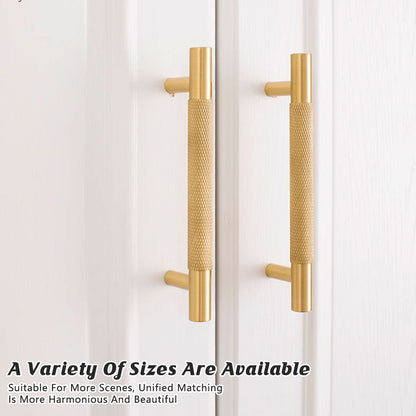 Light Luxury Cabinet Handle Full Copper Gold Straight Knurled Drawer Door Pull - Single Hole
