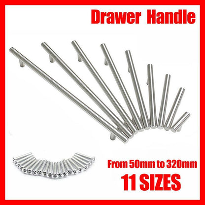 5pcs Silver Kitchen Cabinet Door Handles Stainless Steel Door Drawer Pull T Bar - 50mm