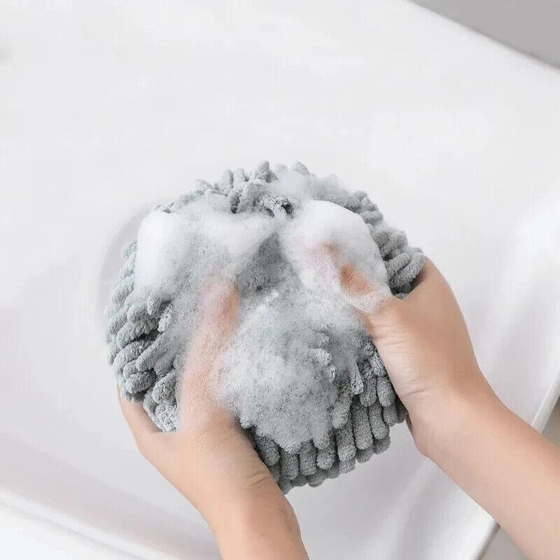 Chenille Hanging Ball Towel for Kitchen Bathroom Hand Drying Absorbent Cloth - Blue