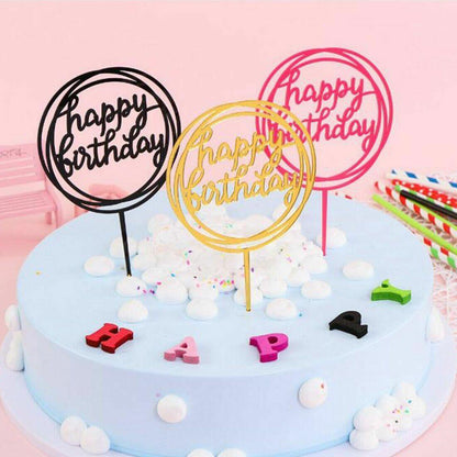 Acrylic Home Happy Birthday Decor Baking Cake Topper Card Party Decor Supply - Black B224