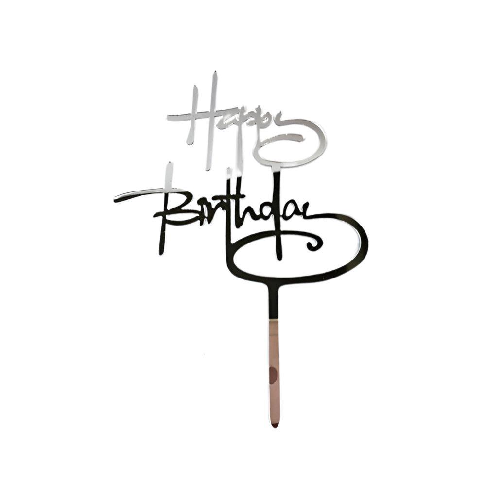 Acrylic Home Happy Birthday Decor Baking Cake Topper Card Party Decor Supply - Black B224