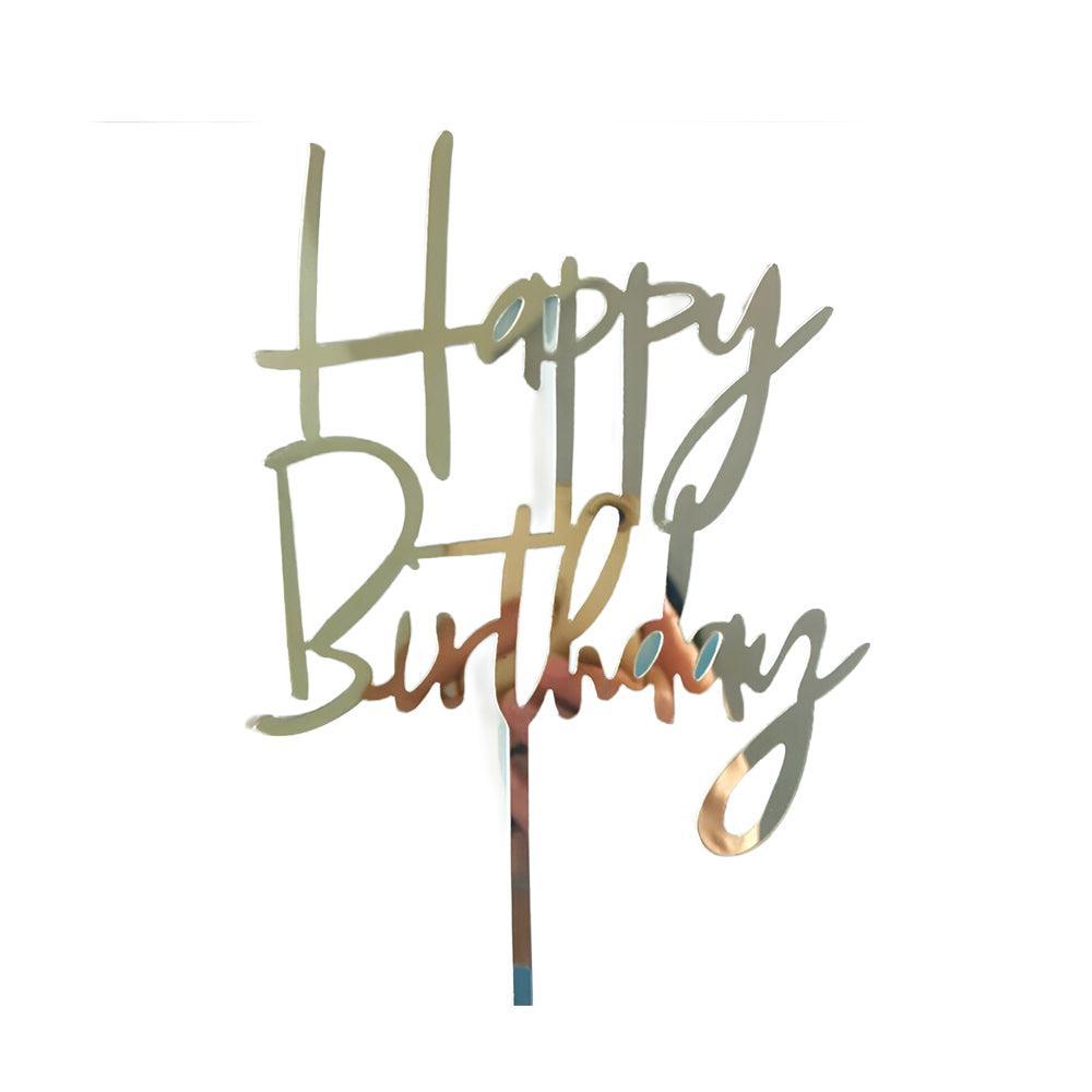 Acrylic Home Happy Birthday Decor Baking Cake Topper Card Party Decor Supply - Gold G24
