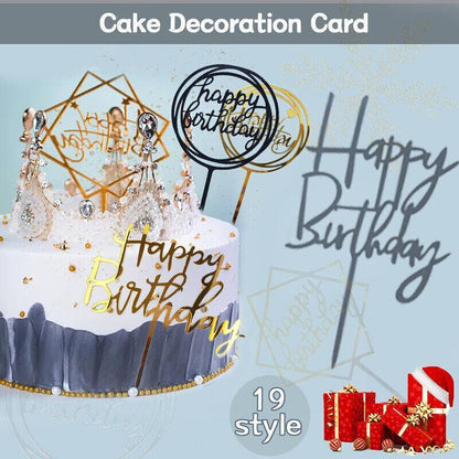 Acrylic Home Happy Birthday Decor Baking Cake Topper Card Party Decor Supply - Silver S108
