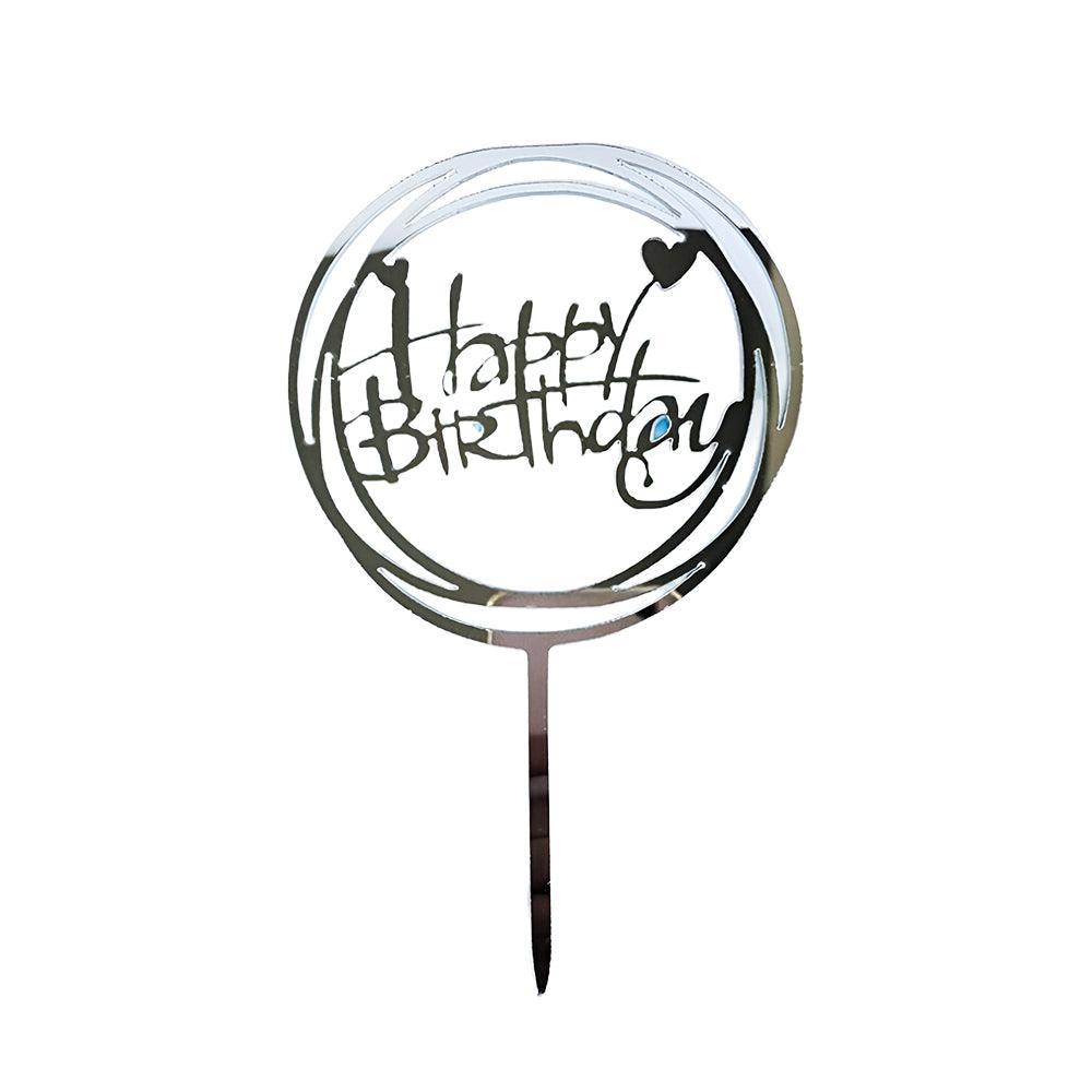 Acrylic Home Happy Birthday Decor Baking Cake Topper Card Party Decor Supply - Silver S108