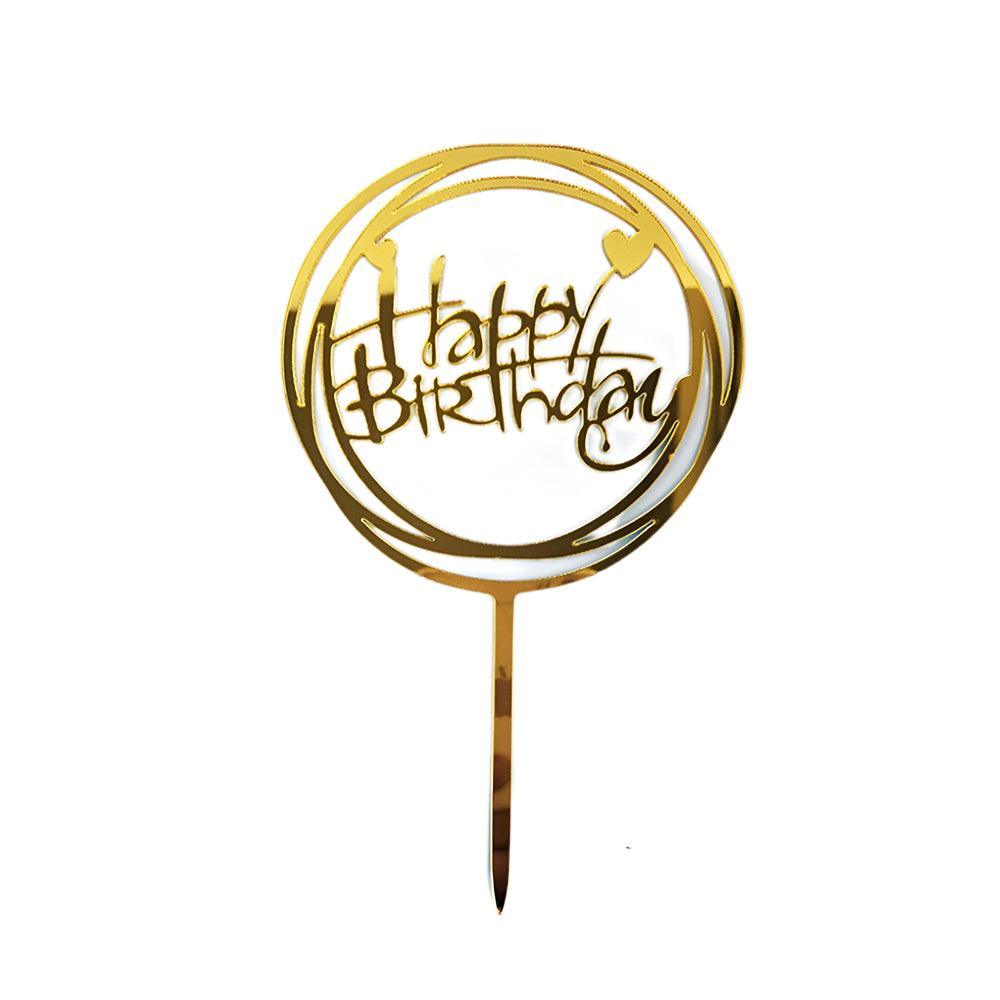 Acrylic Home Happy Birthday Decor Baking Cake Topper Card Party Decor Supply - Silver S20