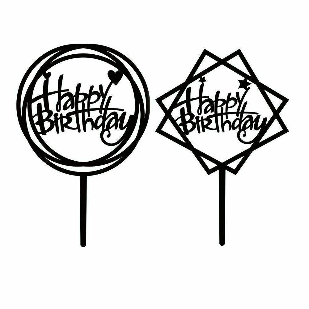 Acrylic Home Happy Birthday Decor Baking Cake Topper Card Party Decor Supply - Silver S224