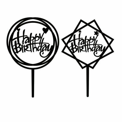 Acrylic Home Happy Birthday Decor Baking Cake Topper Card Party Decor Supply - Silver S224