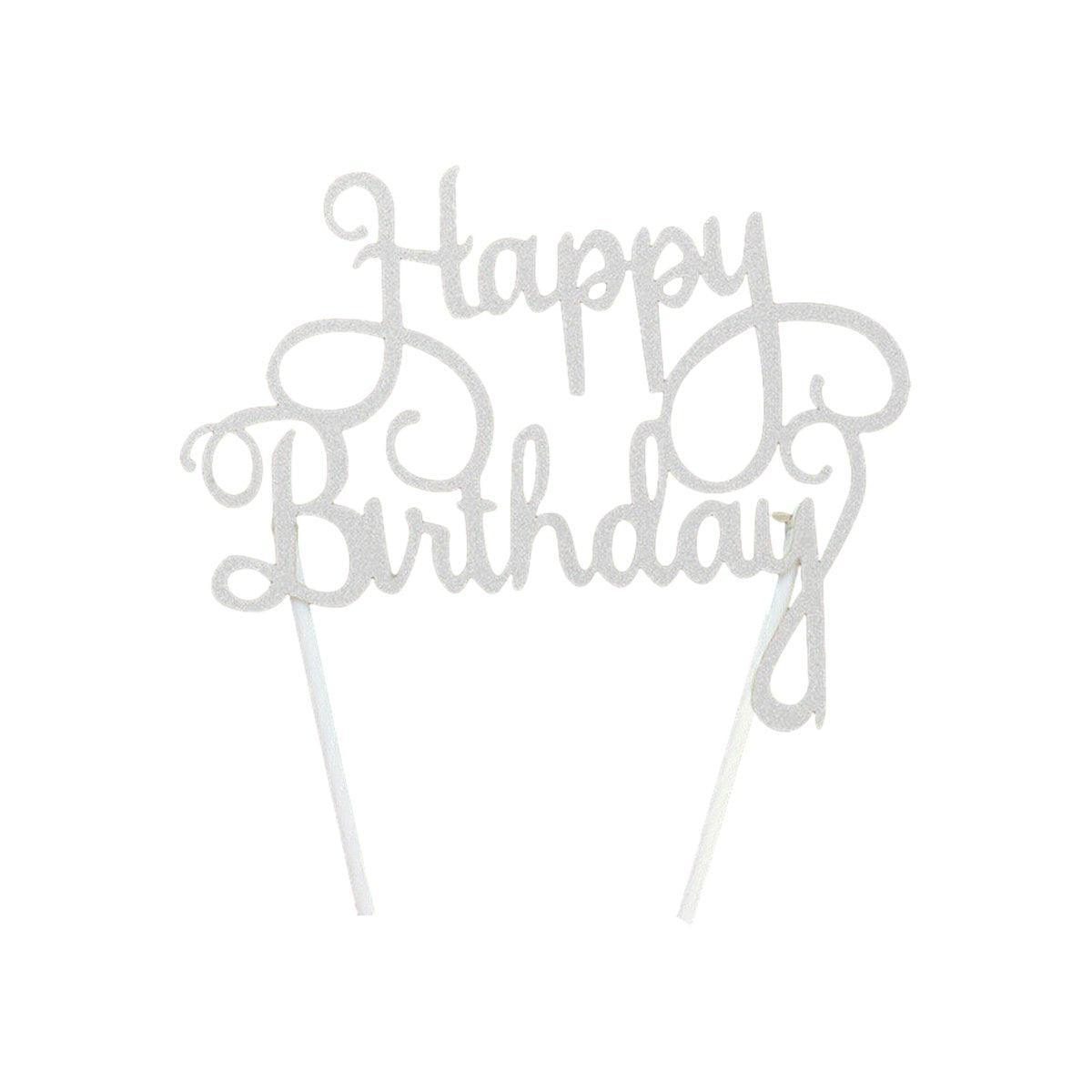 Happy Birthday Cake Topper Colour Printed Acrylic Party Decorations - Gold-Butterfly