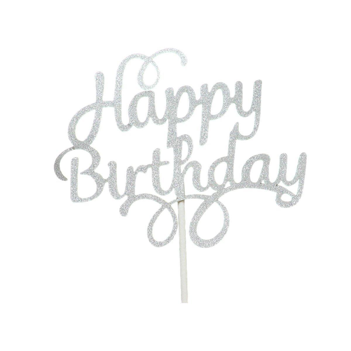 Happy Birthday Cake Topper Colour Printed Acrylic Party Decorations - Gold-Butterfly