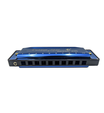 Harmonica 10 Holes Key Of C Blue Blues Harp Stainless Steel Brass - Gold