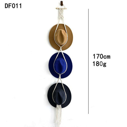 Boho Hand-Woven Macrame Hat Display Rack Hanging Cap Holder 1-3 Hat Rope hanger - D(2Hat Rope hanger)
