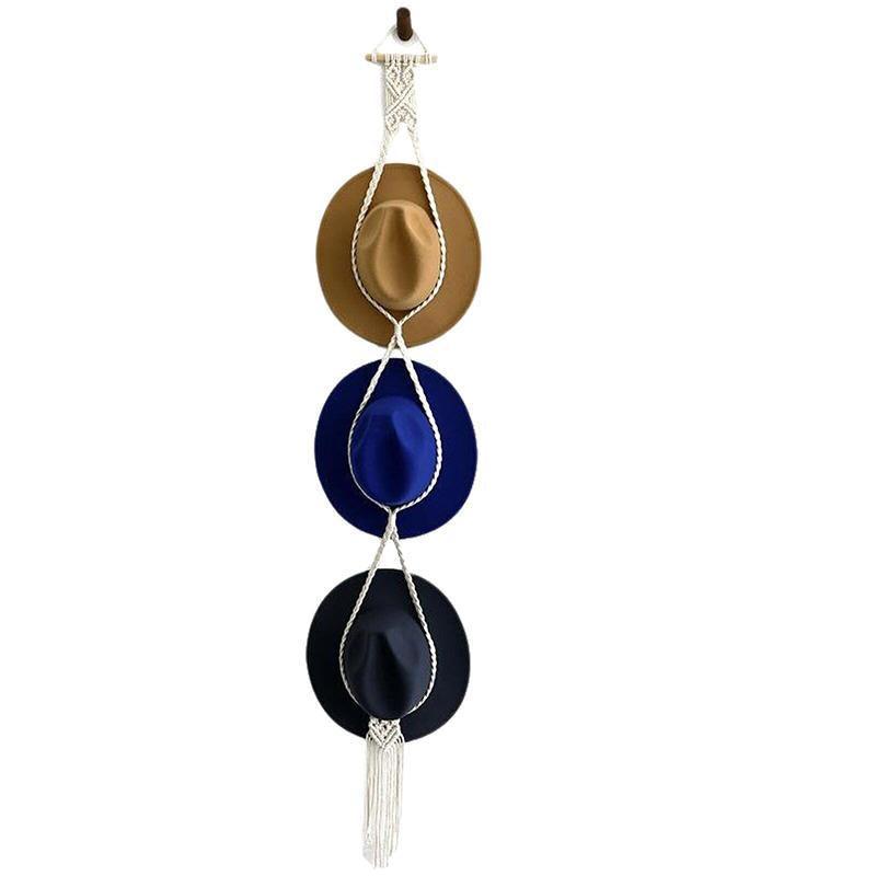Boho Hand-Woven Macrame Hat Display Rack Hanging Cap Holder 1-3 Hat Rope hanger - D(2Hat Rope hanger)