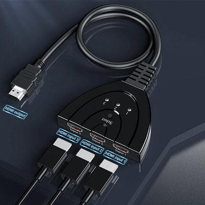 HDMI Switch Splitter 3-in-1 5-in-1 or 1-in-2 1080p 4K Manual or Remote Options - 3 in 1 Switch 1080p Manual