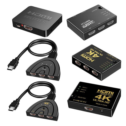 HDMI Switch Splitter 3-in-1 5-in-1 or 1-in-2 1080p 4K Manual or Remote Options - 3 in 1 Switch 4K Manual
