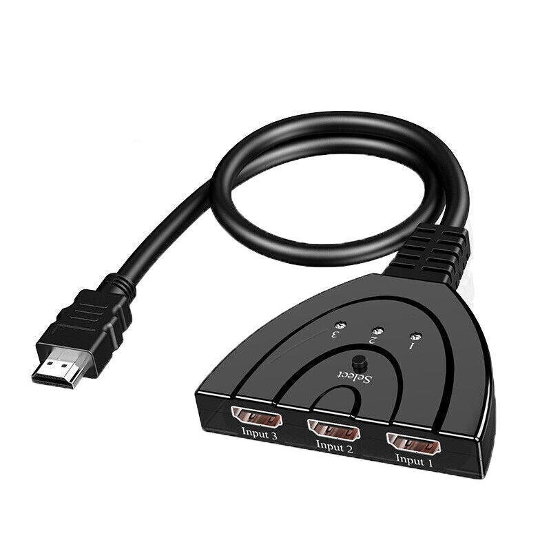 HDMI Switch Splitter 3-in-1 5-in-1 or 1-in-2 1080p 4K Manual or Remote Options - 3 in 1 Switch 4K Manual