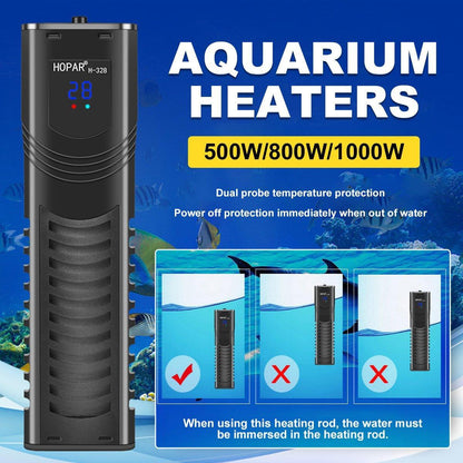 500/800/1000w Submersible Temperature Control Rod with LED Display for Fish Tanks - 1000W