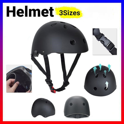 Black Bike Skate Helmet with Adjustable Fit Lightweight Protective Design 3 Sizes - M