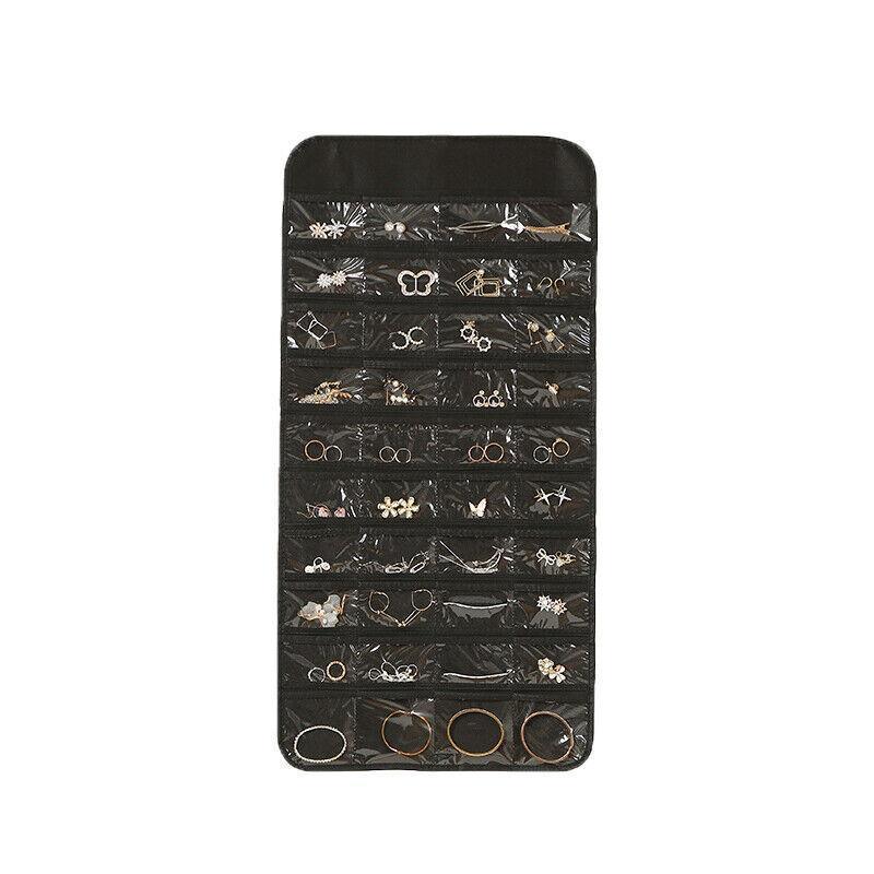 80 Pockets Jewelry Hanging Storage Organizer Holder Earring Display Pouch Bag - Beige