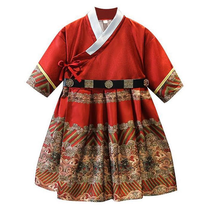 Red Hanfu Boys Girl Traditional Chinese Dress Ancient Style Performance Costume - 130CM