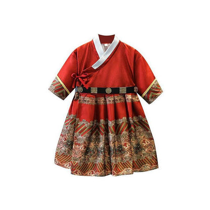 Red Hanfu Boys Girl Traditional Chinese Dress Ancient Style Performance Costume - 140CM