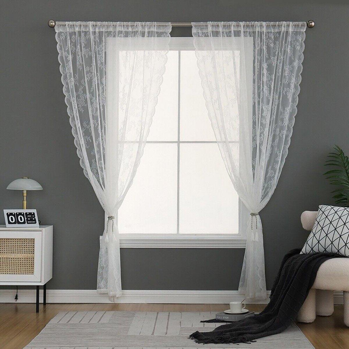 Elegant Lace Curtain Bedroom Window Door Screen Privacy Window Decor - 145*150cm