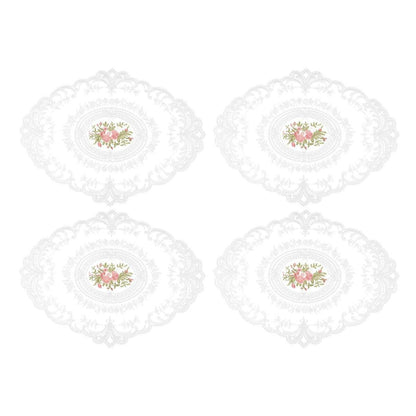 4 Pack Retro Lace Oval Placemats 31x42cm French Crochet Doilies 4 Colors Set - White
