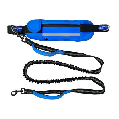 Adjustable Hands Free Dog Leash Lead + Waist Bag Belt Jogging Walking Running - Black+Pink