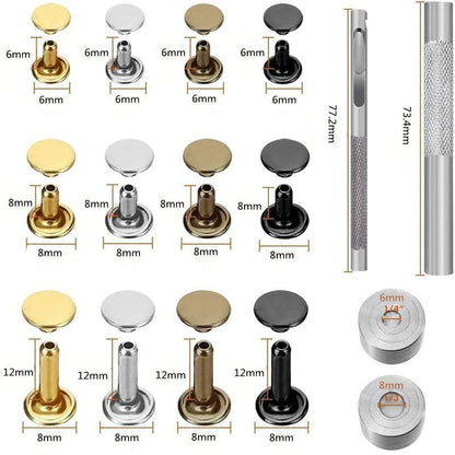 Leather Rivets Tool Metal Stud Set Double Cap Fixing Belt Repair DIY Kit Craft