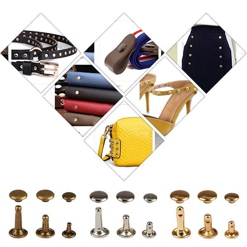 Leather Rivets Tool Metal Stud Set Double Cap Fixing Belt Repair DIY Kit Craft