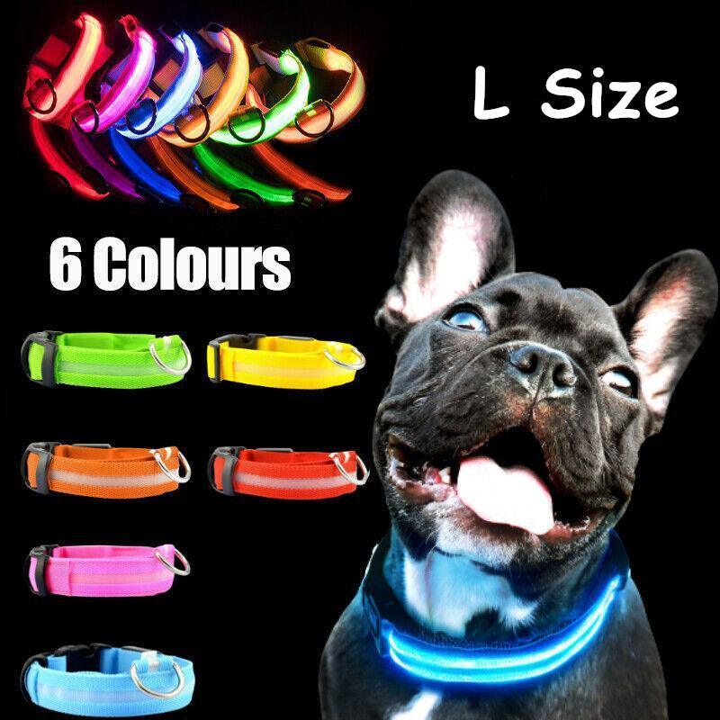 L Size USB Rechargeable LED Dog Collar Nylon Glow Flashing Light Up Neck Strap - Green