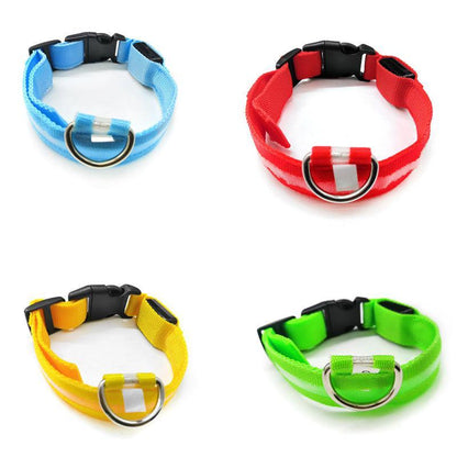 L Size USB Rechargeable LED Dog Collar Nylon Glow Flashing Light Up Neck Strap - Pink