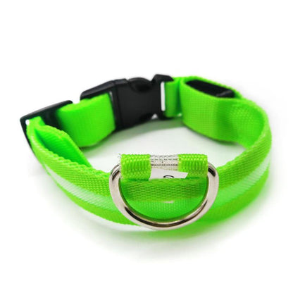 L Size USB Rechargeable LED Dog Collar Nylon Glow Flashing Light Up Neck Strap - Red