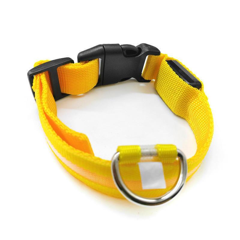 L Size USB Rechargeable LED Dog Collar Nylon Glow Flashing Light Up Neck Strap - Yellow
