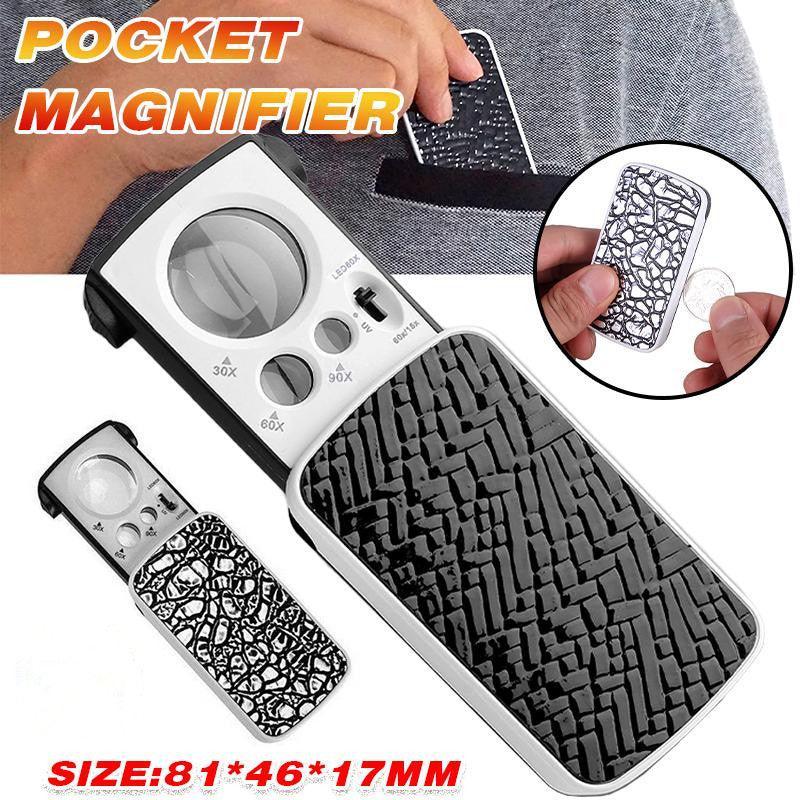30X 60X 90X Jewellers Loupe Led Magnifier Loop Side Light Magnifying Glass Lens - Black