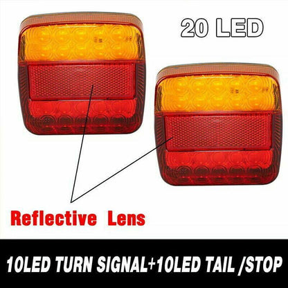 2X Square 26 Led Trailer Tail Lights Stop Brake Reverse Indicator Taillight Lamp