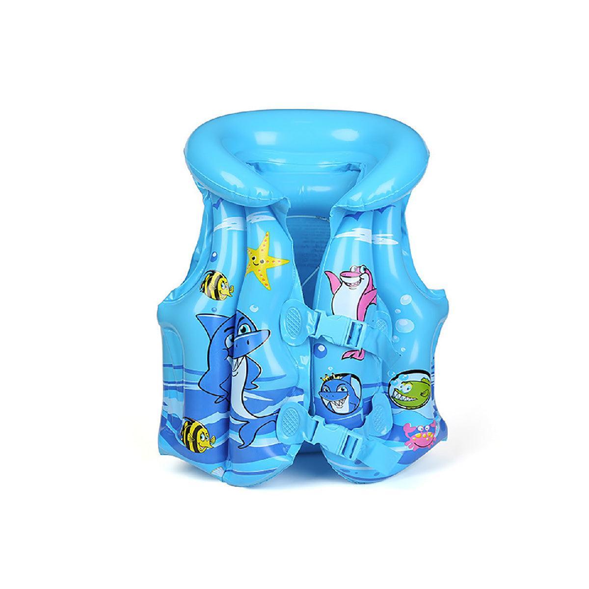 Inflatable Swim Vest with Buoyancy Support for Water Activities and Training Use - Blue-L