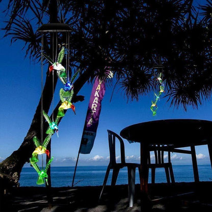 Wind Chimes Solar Powered Led Lights Changing Hanging Garden Yard Outdoor Decor - Hummingbird