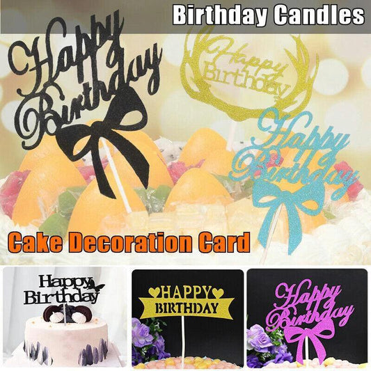 Happy Birthday Cake Topper Colour Printed Acrylic Party Decorations - Blue-Long Strip