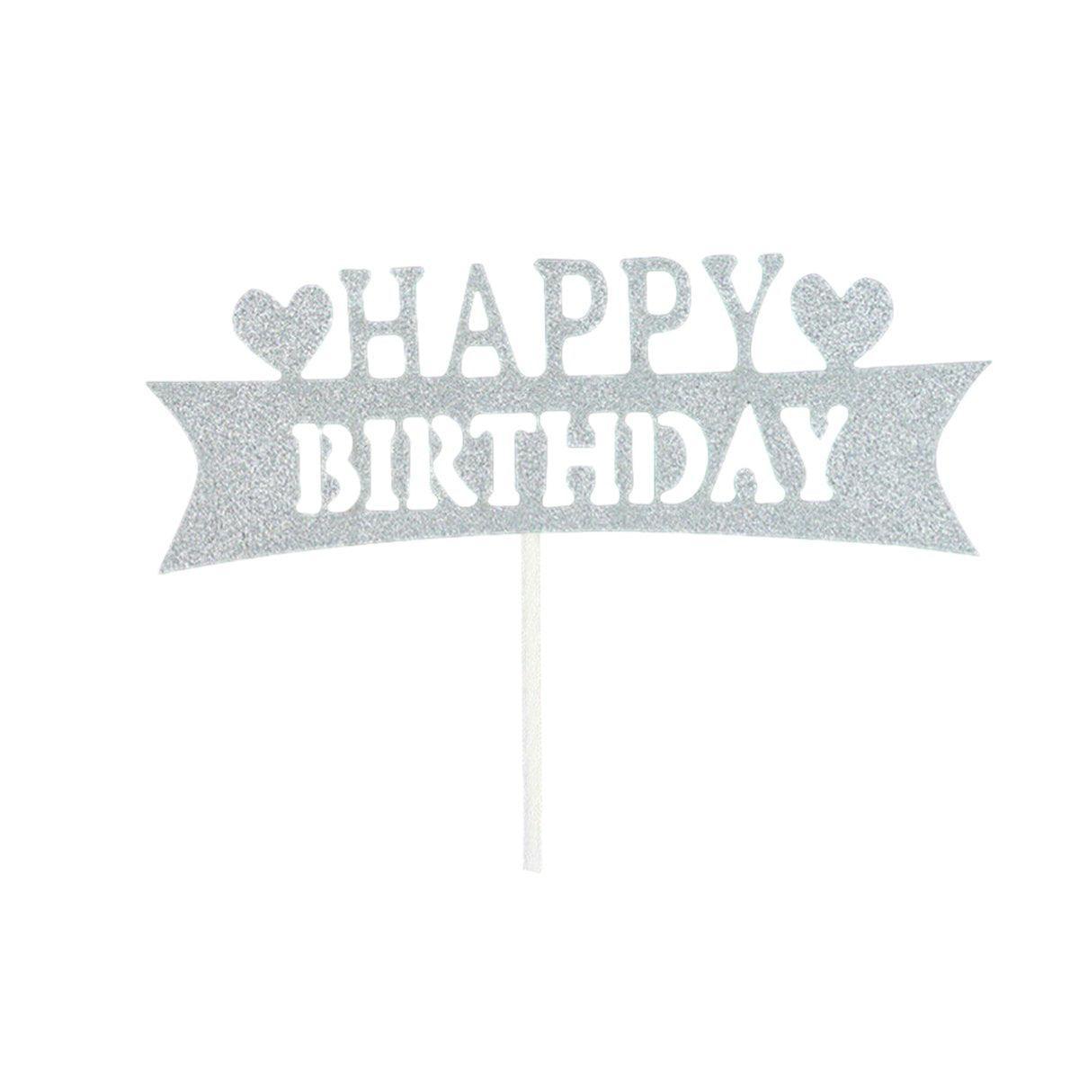 Happy Birthday Cake Topper Colour Printed Acrylic Party Decorations - Blue-Long Strip