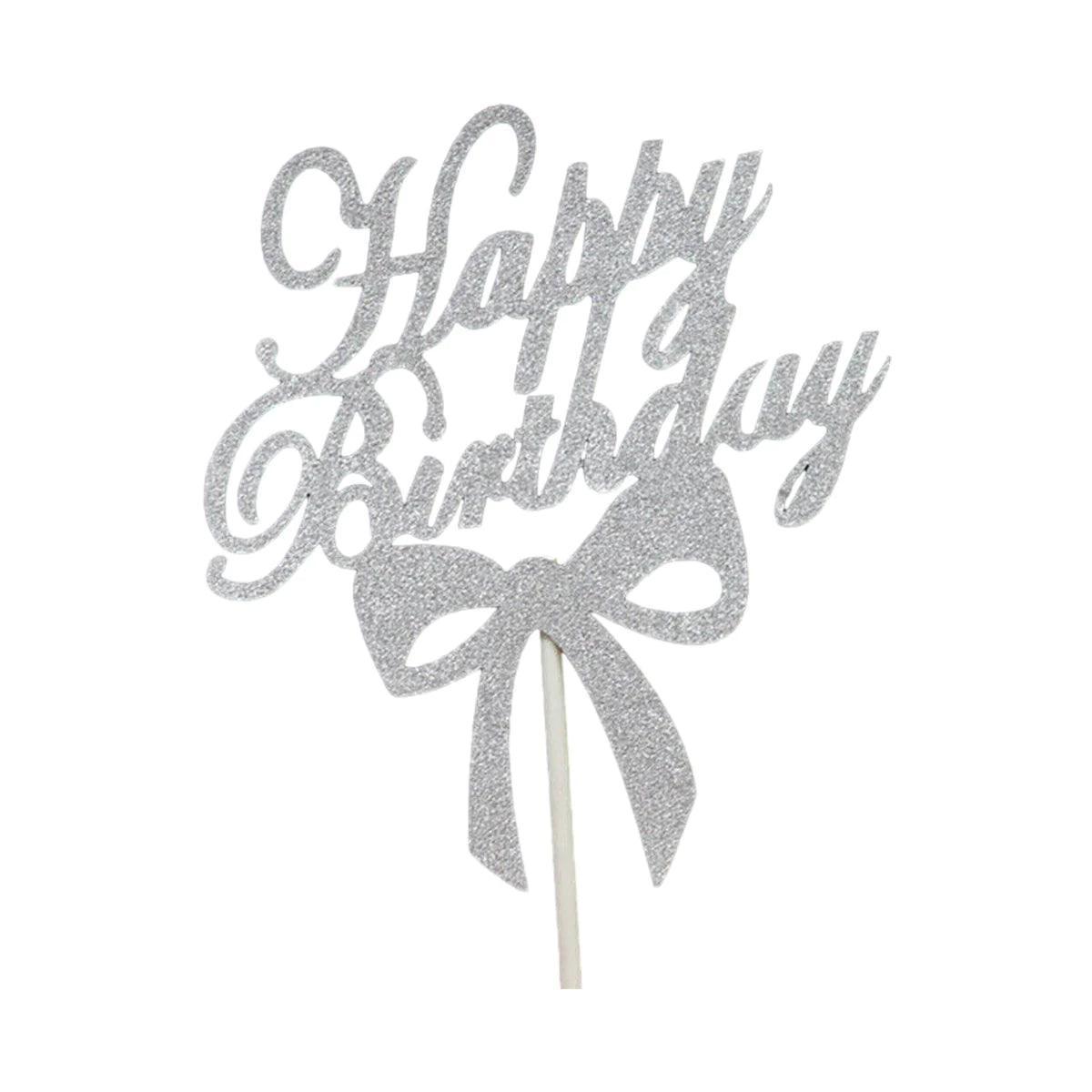 Happy Birthday Cake Topper Colour Printed Acrylic Party Decorations - Gold-Long Strip