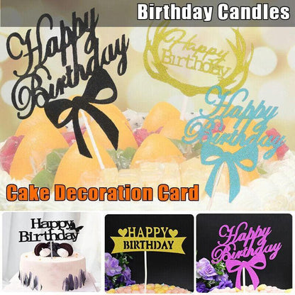 Happy Birthday Cake Topper Colour Printed Acrylic Party Decorations - Rose Red-Line Strip