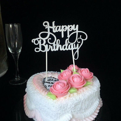 Happy Birthday Cake Topper Colour Printed Acrylic Party Decorations - Rose Red-Line Strip