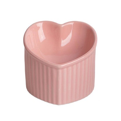 Love Shape Slanted Cat Bowl Ceramic Pet Bowl for Cats Food Water Feeding Dish - Black