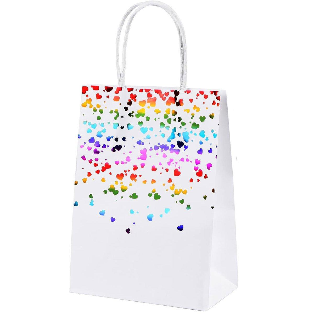 30PCS Kraft Paper Gift Bags Small Love Candy Bags Gold Foil Wedding Party Favors - White-Rainbow Foil
