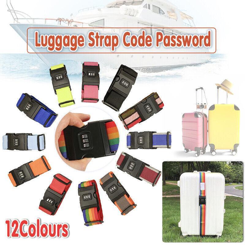 Luggage Strap Code Password Travel Suitcase Secure Lock Safe Nylon Packing Belt - Black